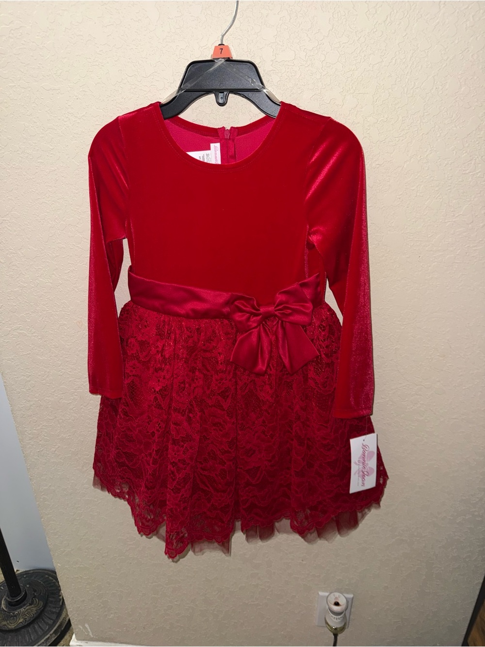 Girl’s Bonnie Jean long sleeve red lace party dress